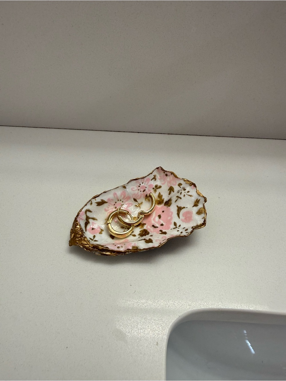 Handmade Oyster Jewelry Dish with Gold Leaf Dipped Edge